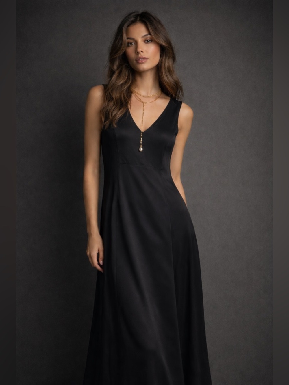 Anthropologie Minimalist Satin Maxi Dress Fluid Drape - Picture 2 of 4